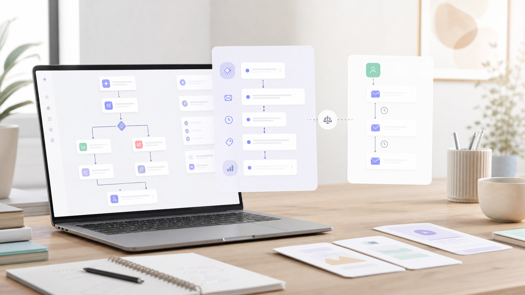 Visual comparison of creator email automations and AI-generated email funnel sequences.